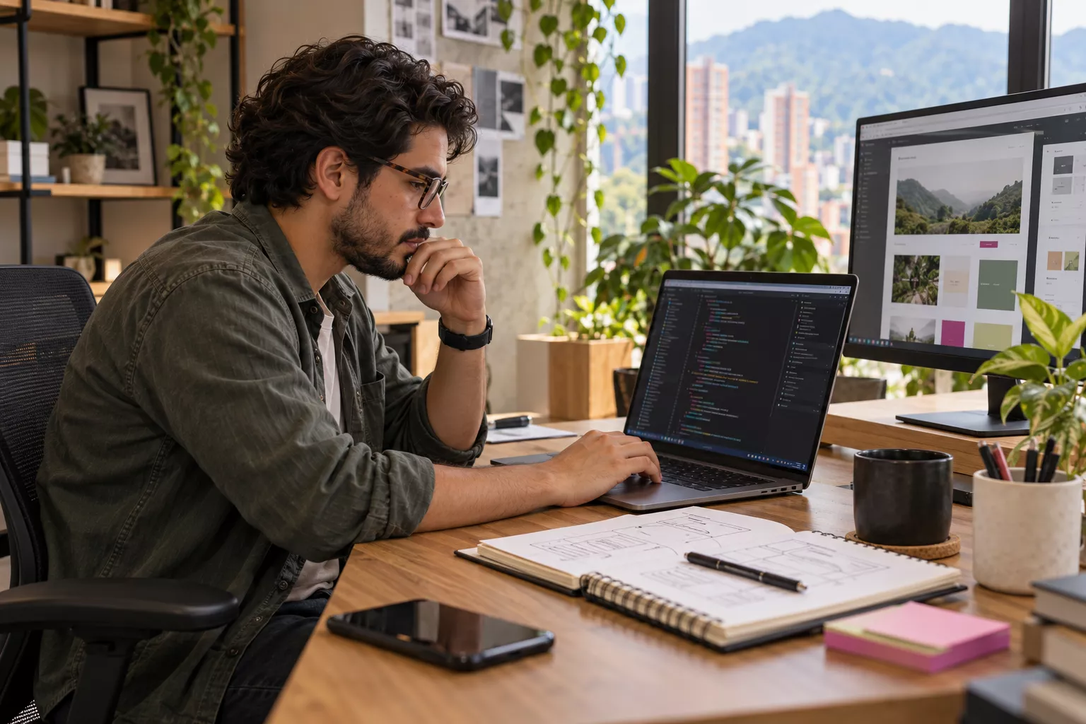 Desarrollador trabajando en la estructura de una página web